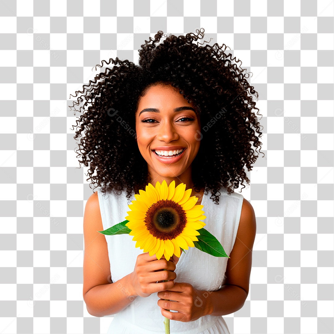 Mulher Segurando Flor PNG Transparente