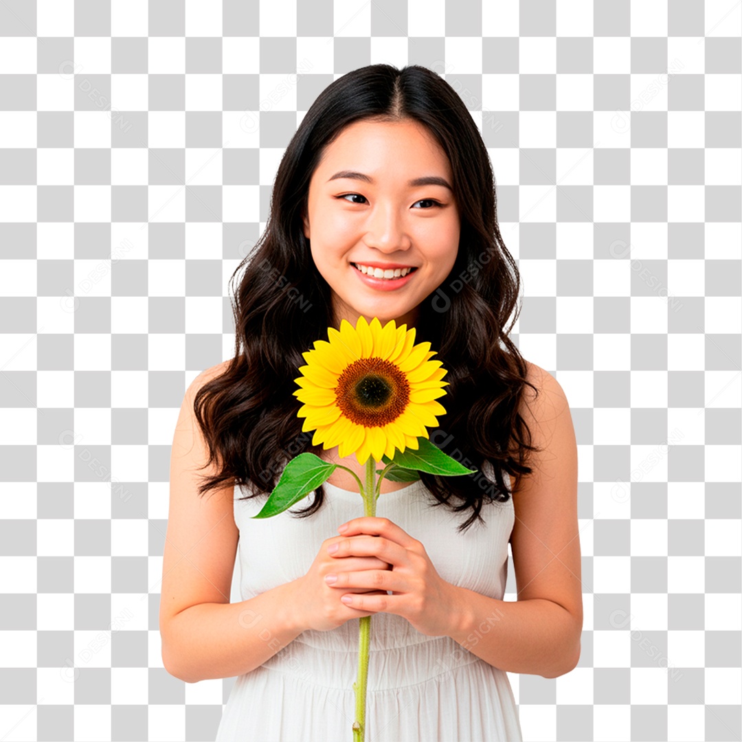 Mulher Segurando Flor PNG Transparente