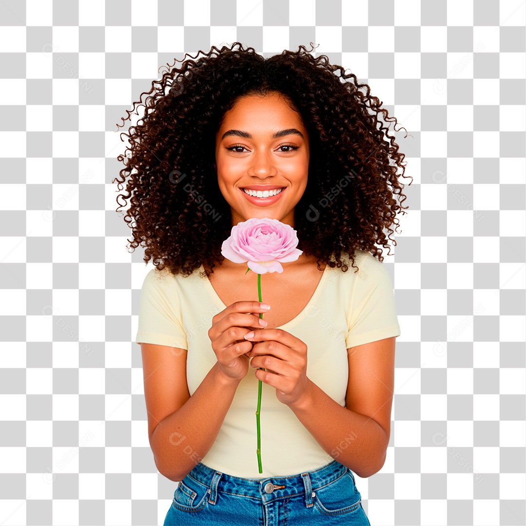 Mulher Segurando Flor PNG Transparente