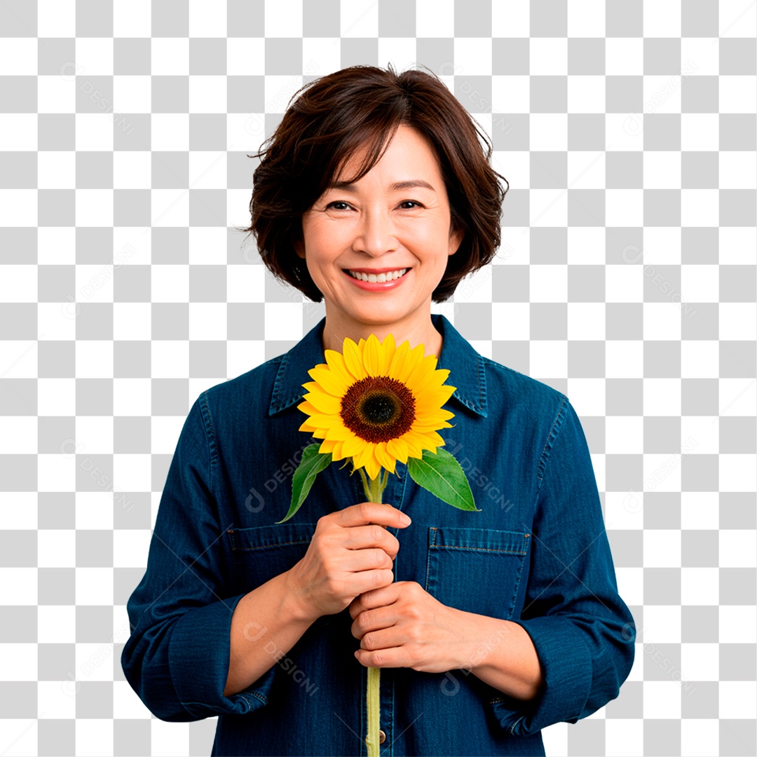 Mulher Segurando Flor PNG Transparente