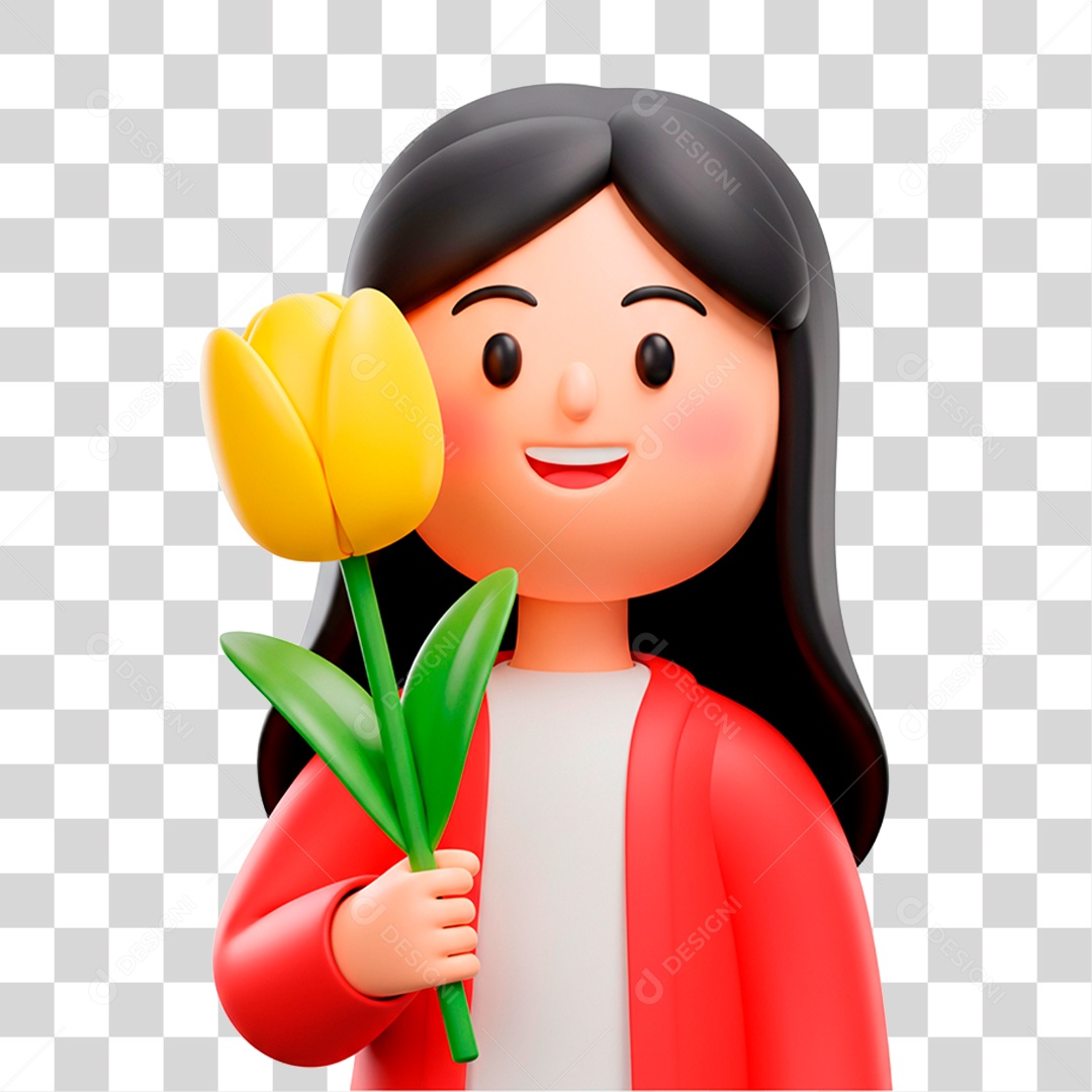 Mulher Segurando Flor PNG Transparente