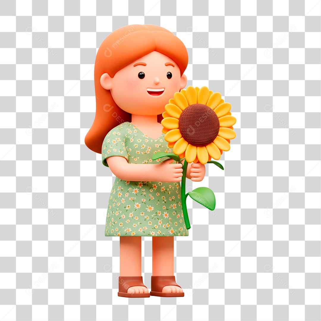 Mulher Segurando Flor PNG Transparente