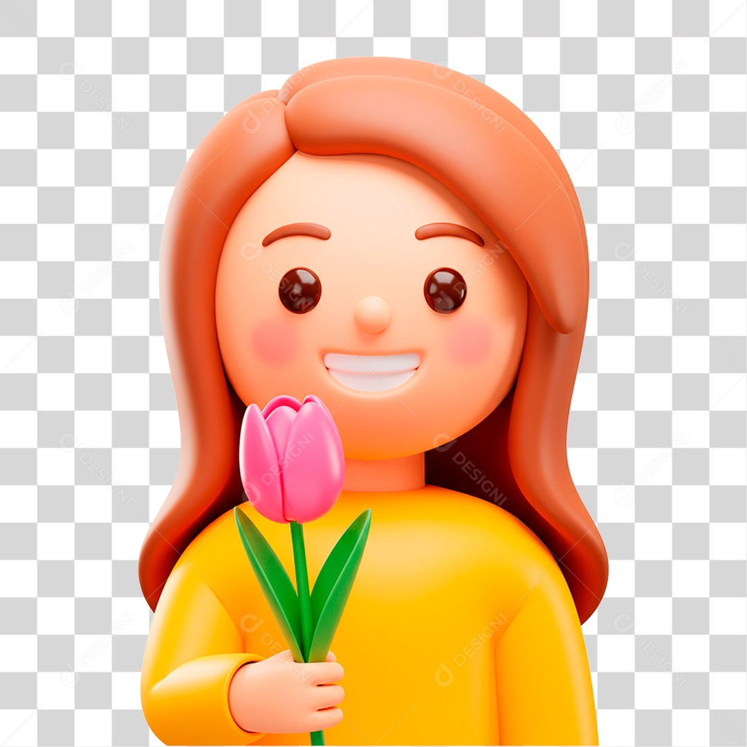 Mulher Segurando Flor PNG Transparente