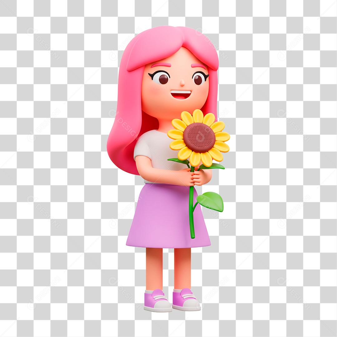 Mulher Segurando Flor PNG Transparente