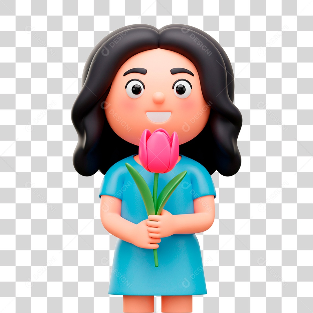 Mulher Segurando Flor PNG Transparente