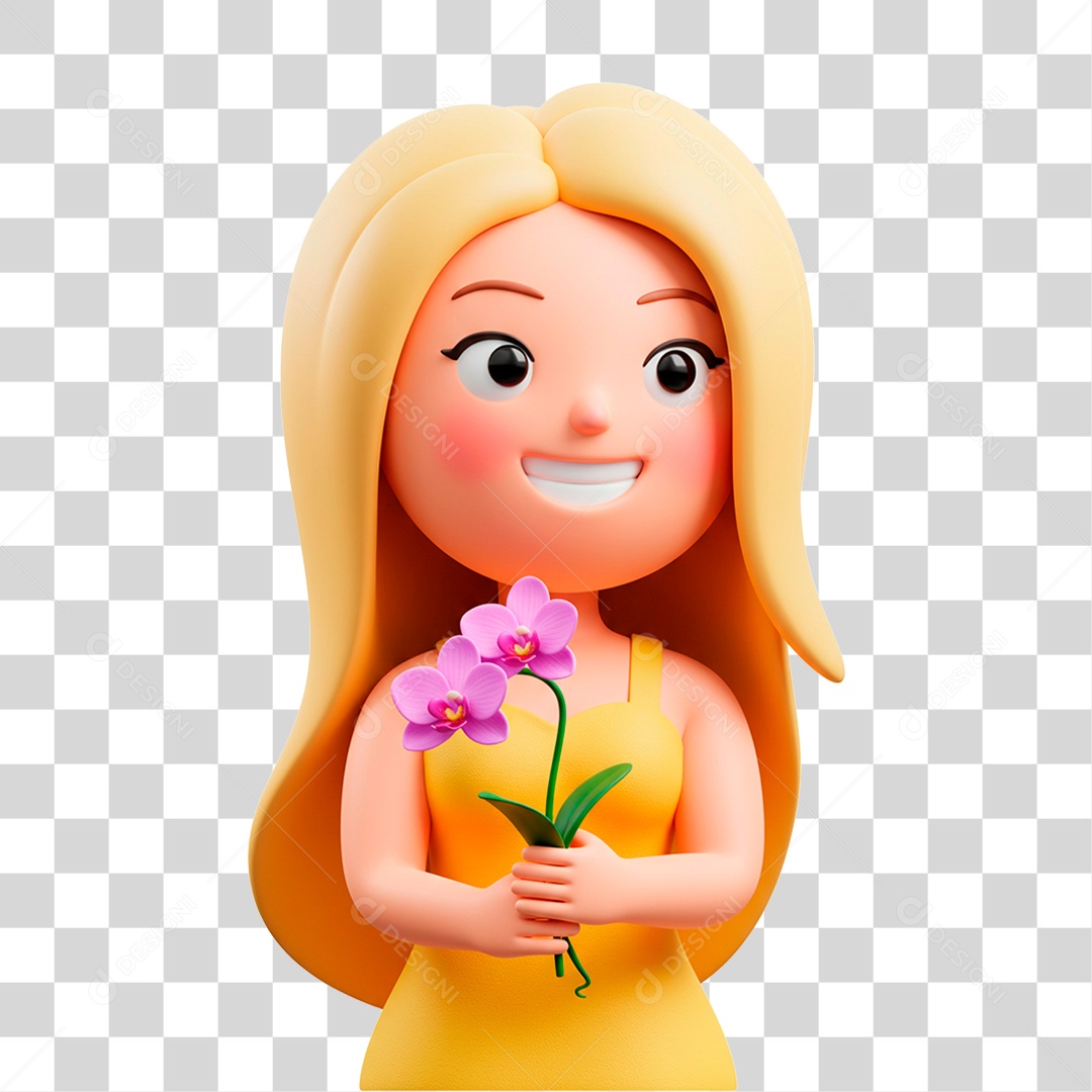 Mulher Segurando Flor PNG Transparente