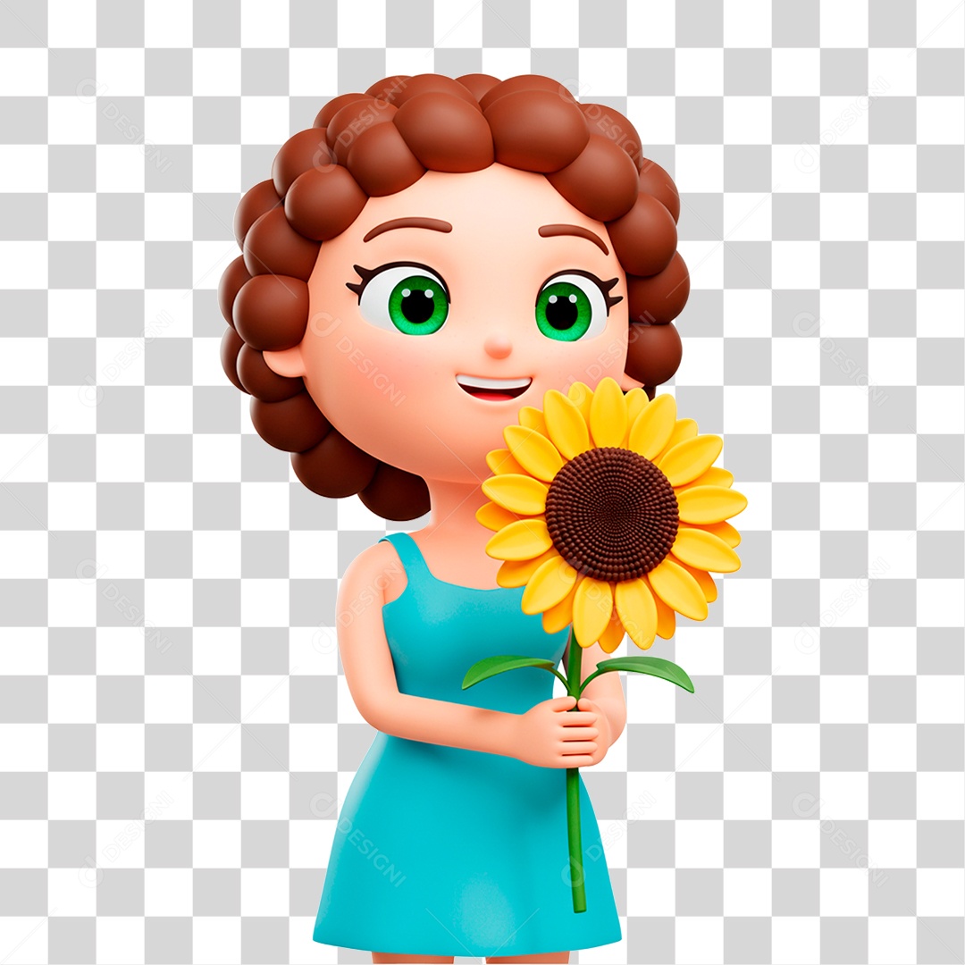 Mulher Segurando Flor PNG Transparente