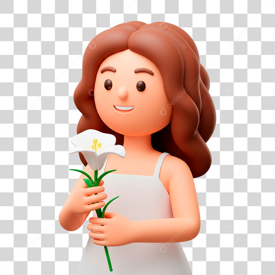 Mulher Segurando Flor PNG Transparente