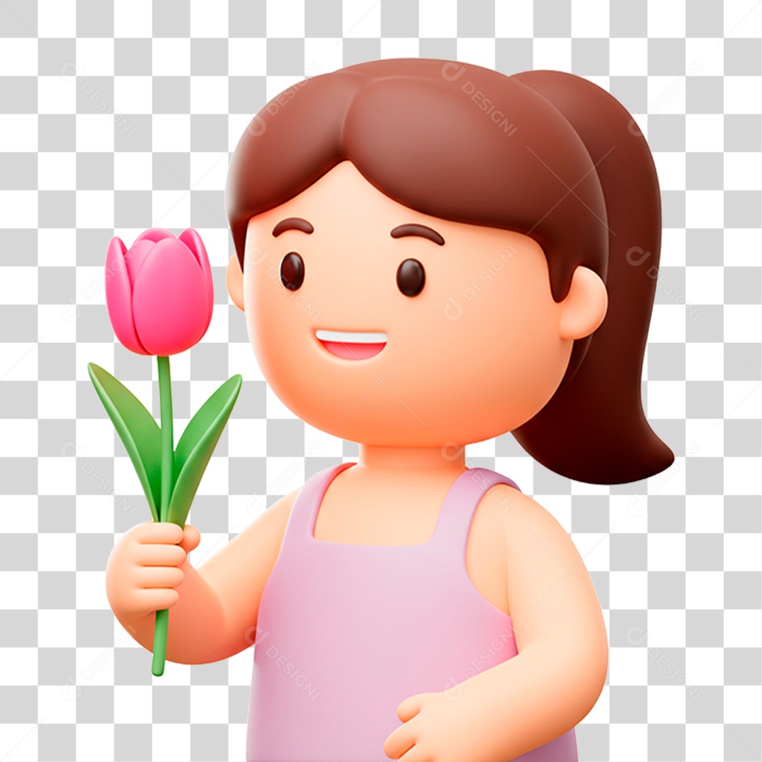 Mulher Segurando Flor PNG Transparente