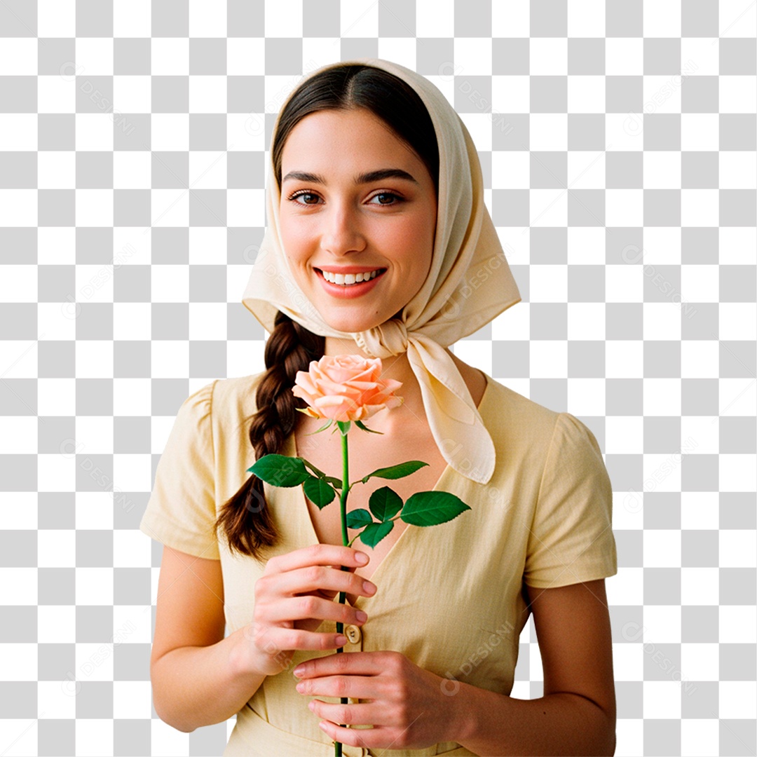 Mulher Segurando Flor PNG Transparente