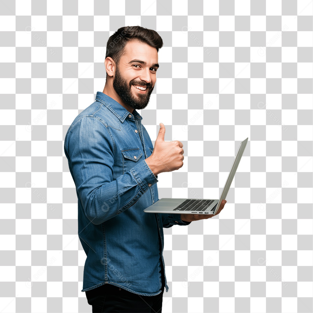 Homem com Notebook PNG Transparente