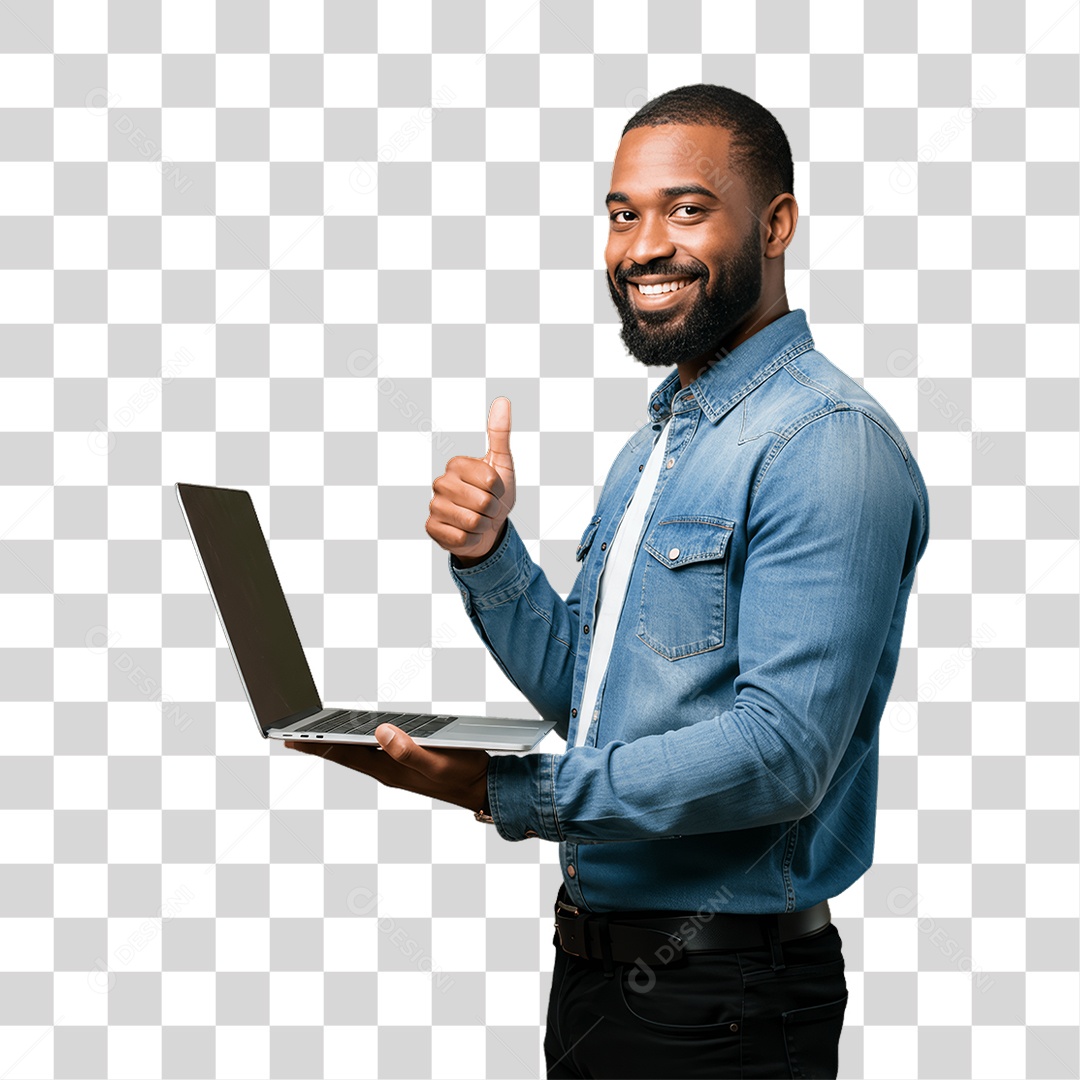 Homem com Notebook PNG Transparente
