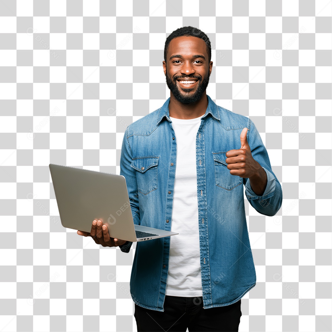 Homem com Notebook PNG Transparente
