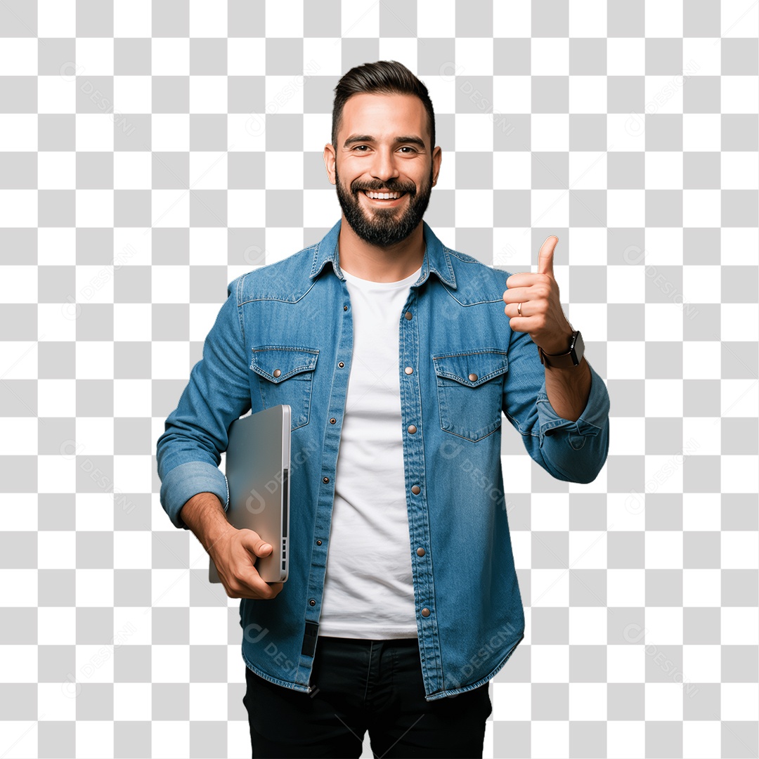 Homem com Notebook PNG Transparente