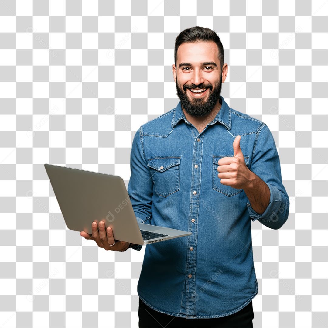 Homem com Notebook PNG Transparente