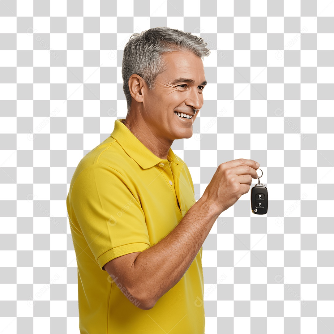 Homem Sorrindo com Chave nas Mãos PNG Transparente