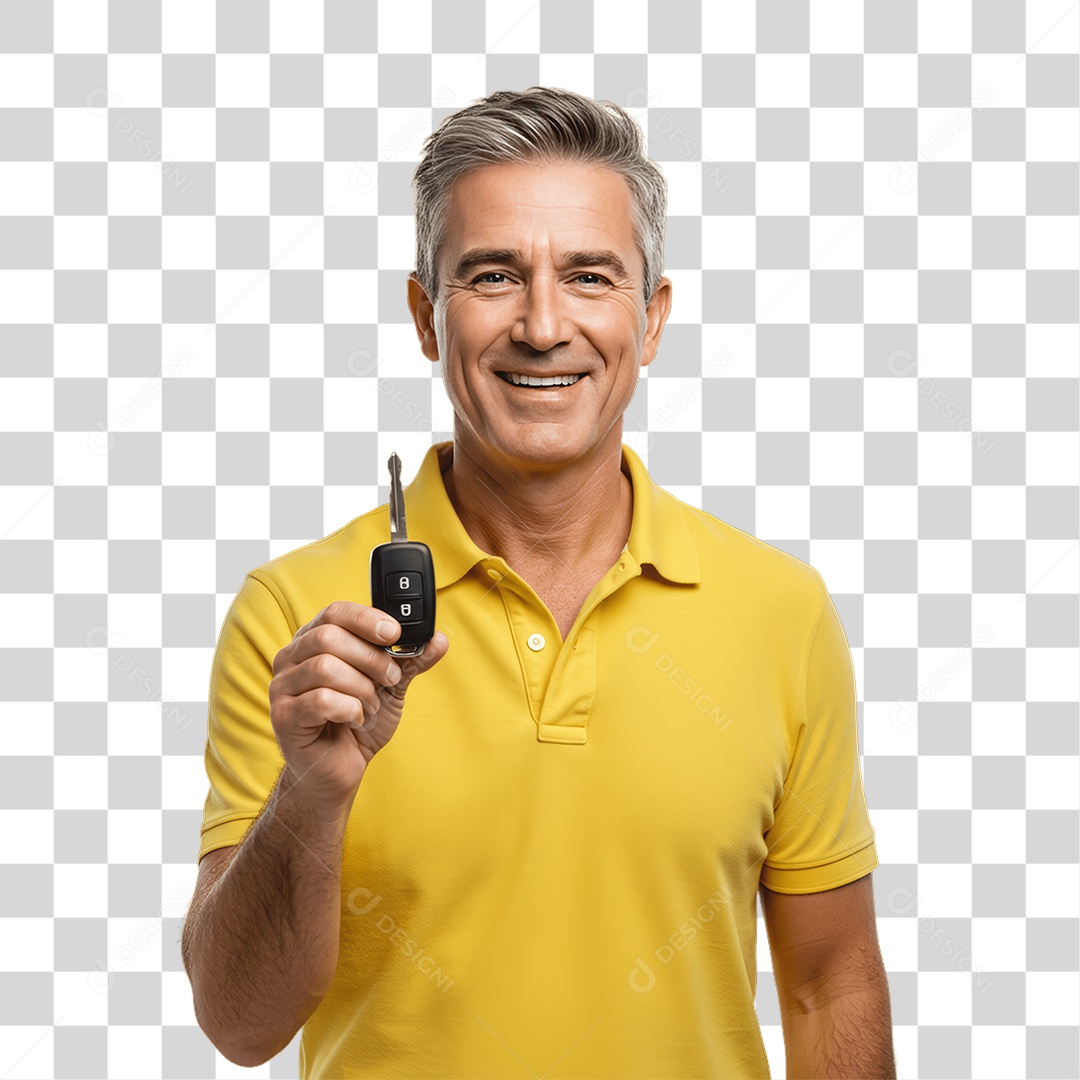 Homem Sorrindo com Chave nas Mãos PNG Transparente