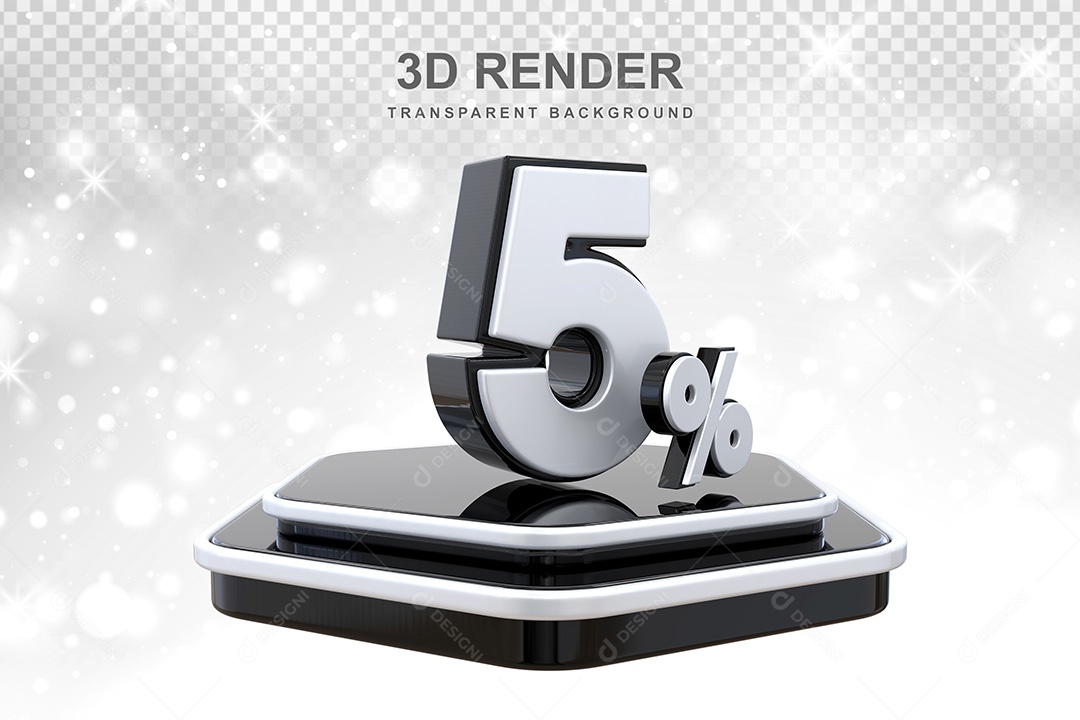 Número 3D 5% Preto e Branco Elemento Para Composição PSD