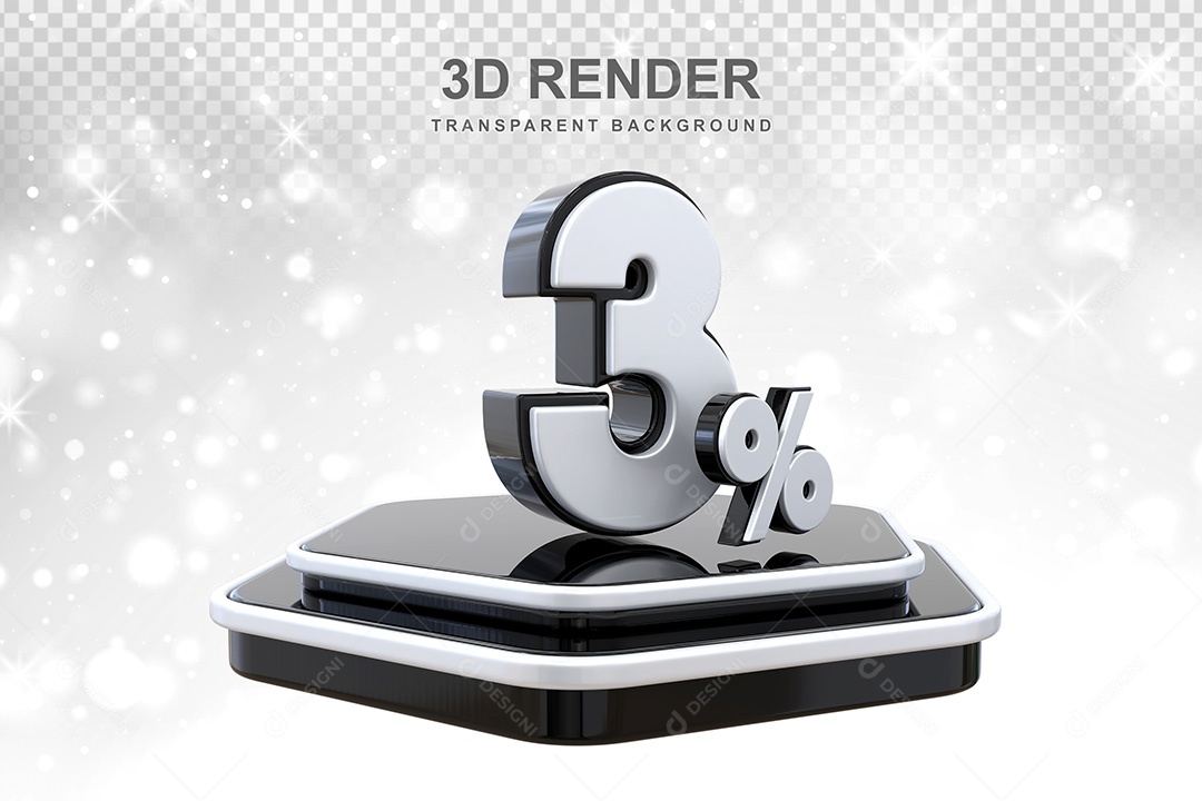 Número 3D 3% Preto e Branco Elemento Para Composição PSD