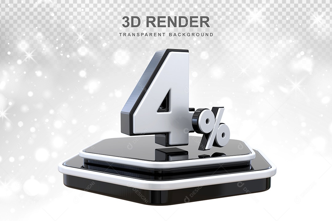 Número 3D 4% Preto e Branco Elemento Para Composição PSD