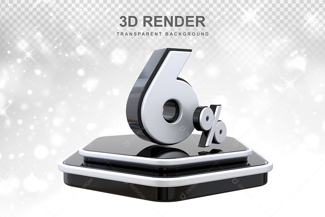 Número 3D 6% Preto e Branco Elemento Para Composição PSD