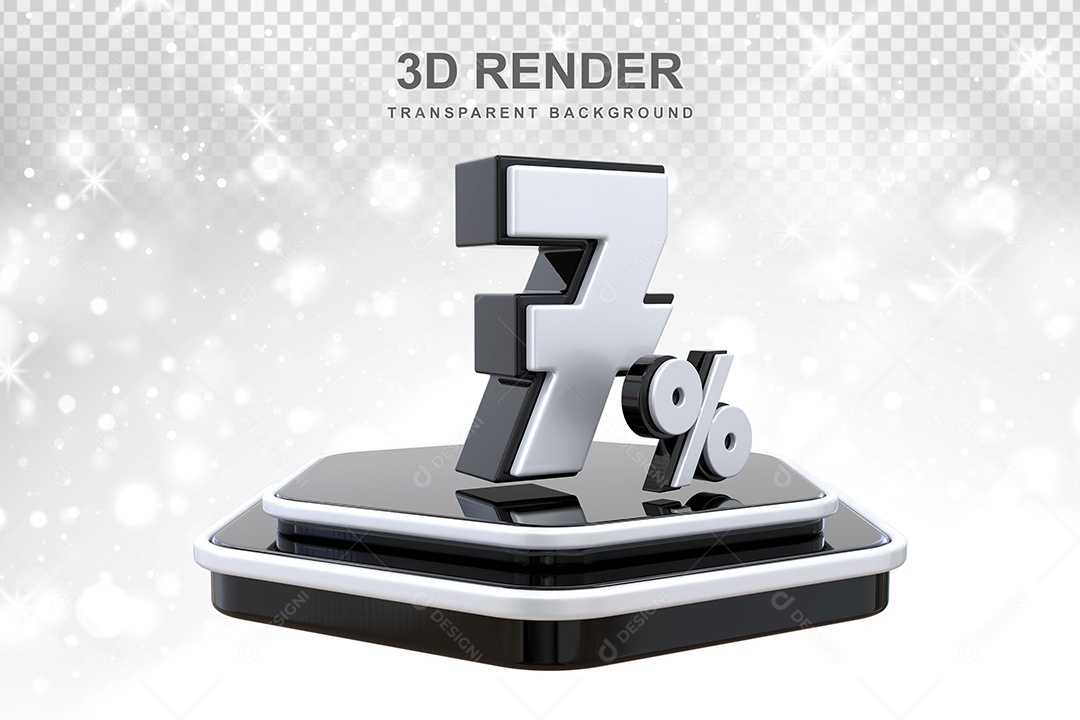 Número 3D 7% Preto e Branco Elemento Para Composição PSD