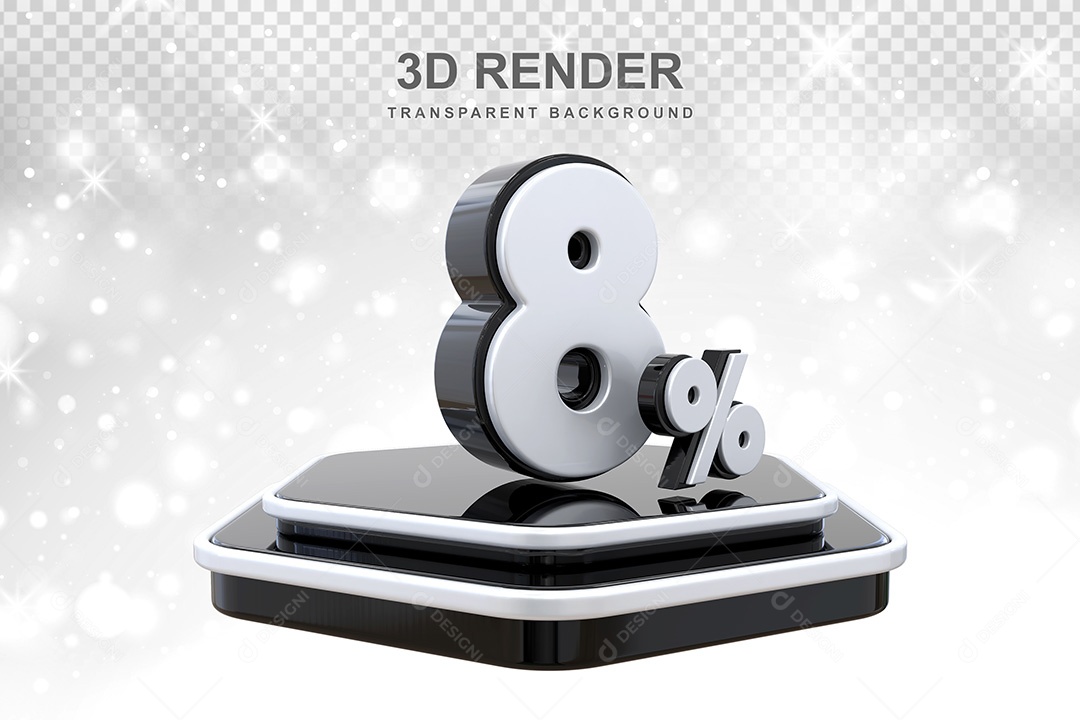 Número 3D 8% Preto e Branco Elemento Para Composição PSD
