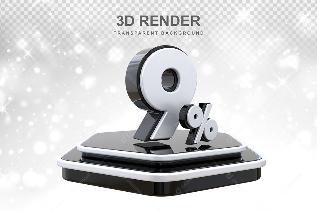 Número 3D 9% Preto e Branco Elemento Para Composição PSD