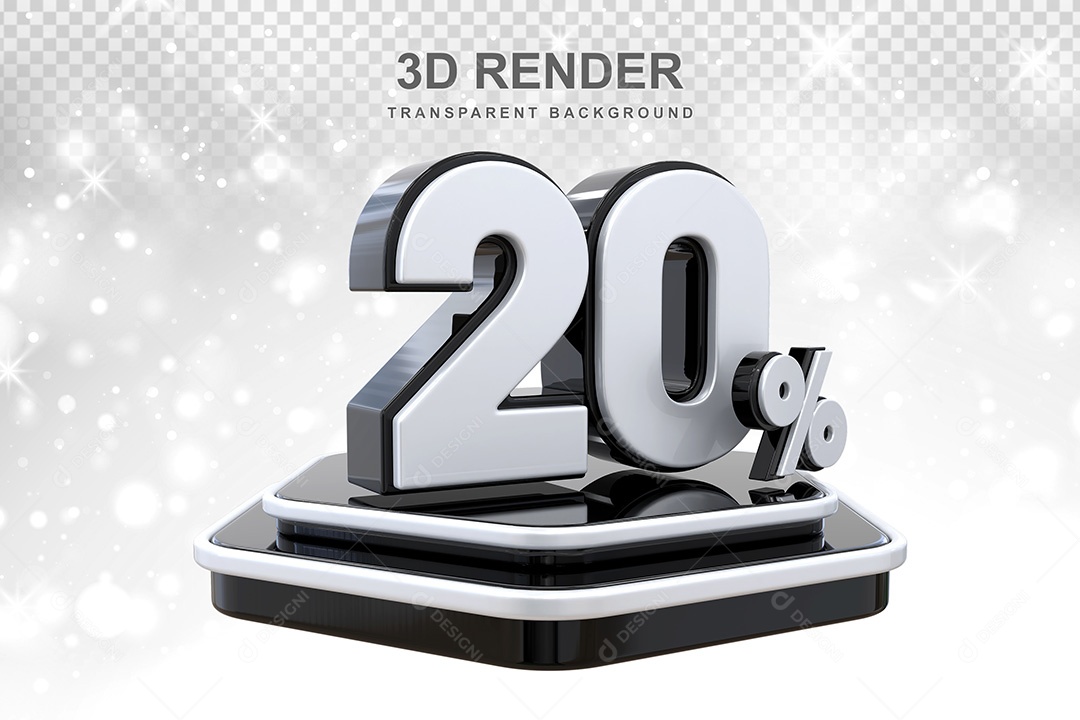 Número 3D 20% Preto e Branco Elemento Para Composição PSD
