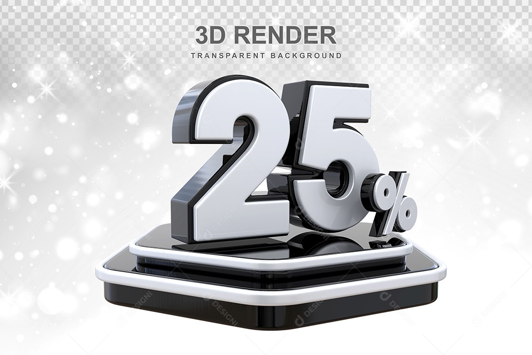 Número 3D 25% Preto e Branco Elemento Para Composição PSD