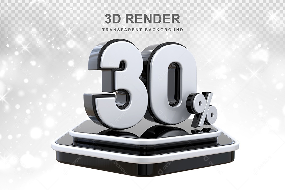Número 3D 30% Preto e Branco Elemento Para Composição PSD