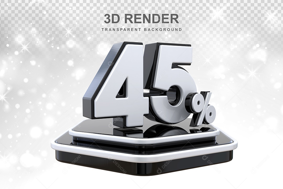 Número 3D 45% Preto e Branco Elemento Para Composição PSD