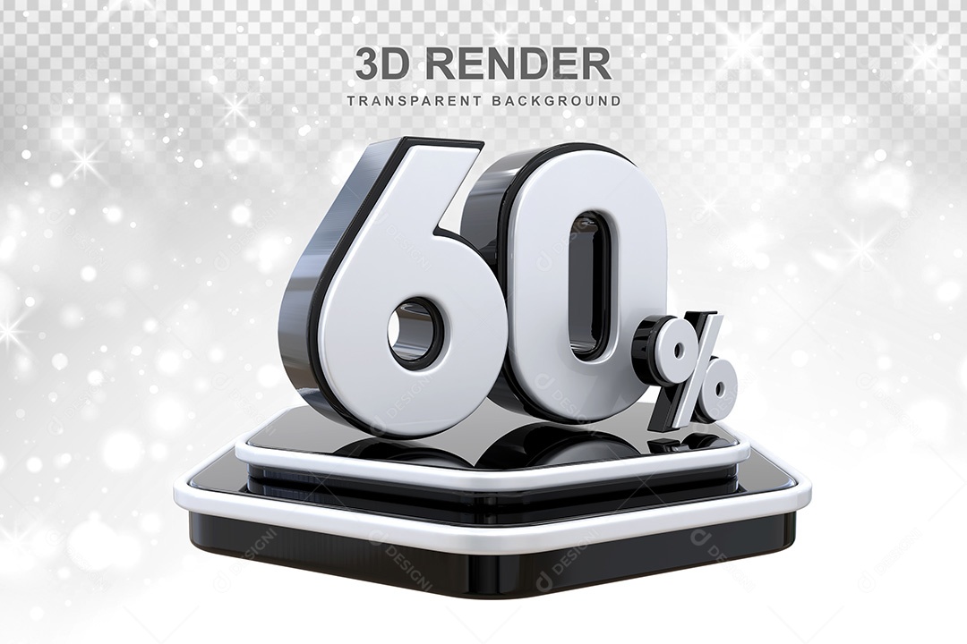 Número 3D 60% Preto e Branco Elemento Para Composição PSD