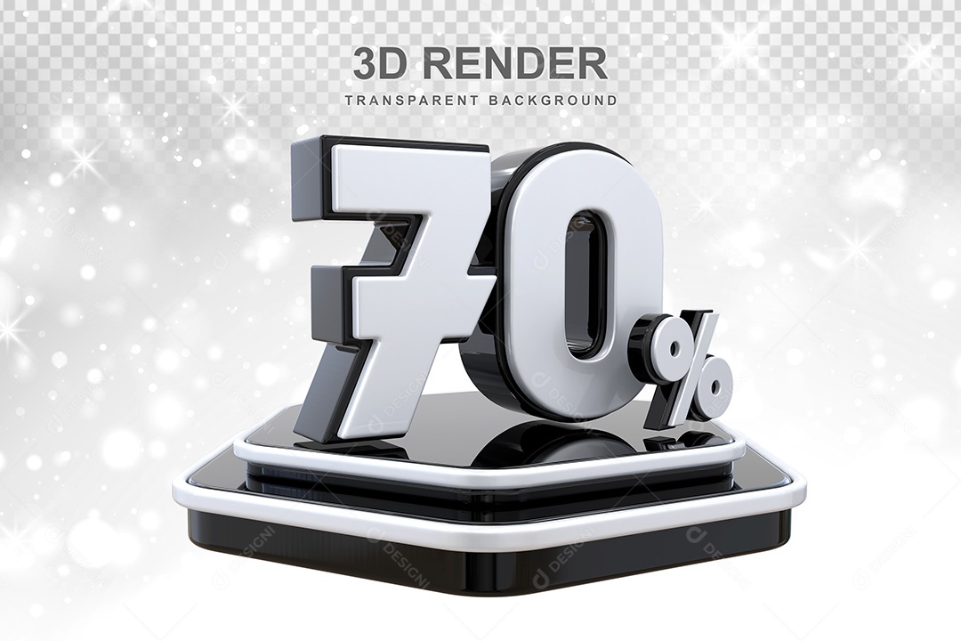 Número 3D 70% Preto e Branco Elemento Para Composição PSD