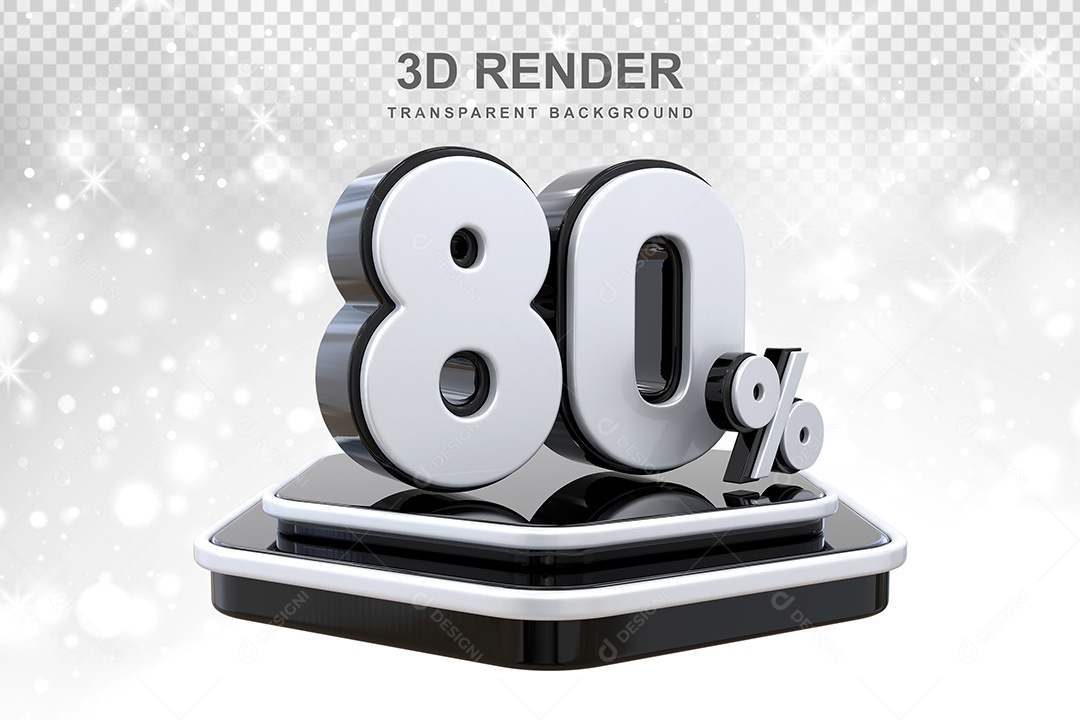 Número 3D 80% Preto e Branco Elemento Para Composição PSD