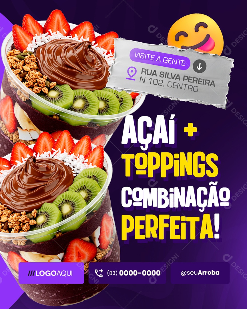 Açaiteria Açaí Toppings Combinação Perfeita Social Media PSD Editável