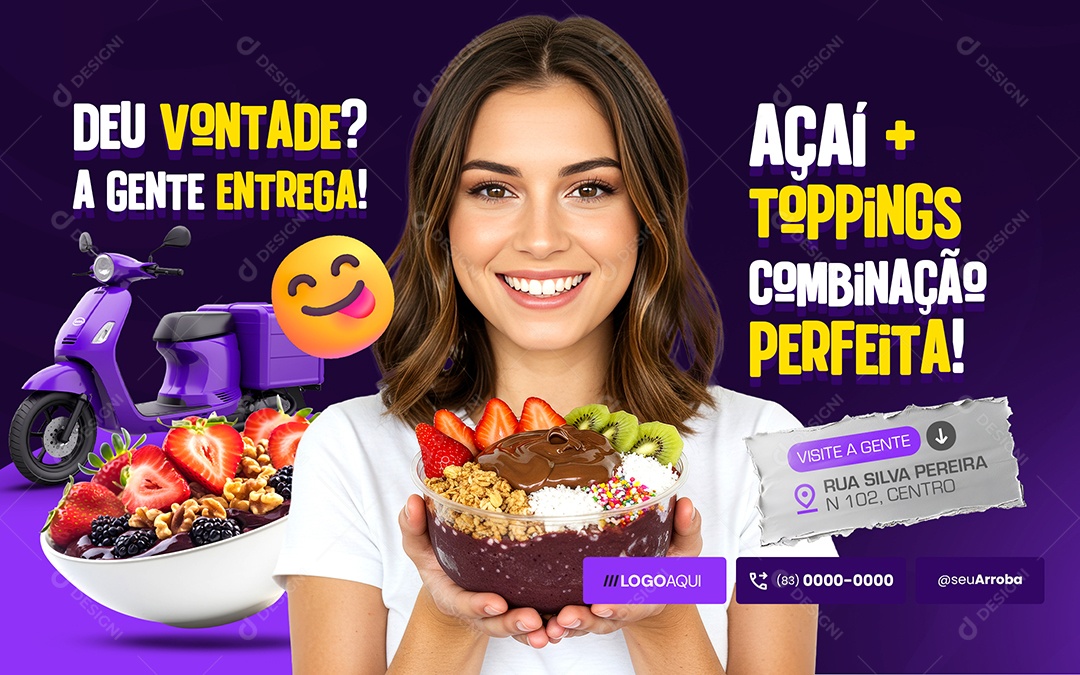 Carrossel Açaiteria Deu Vontade A Gente Entrega Social Media PSD Editável