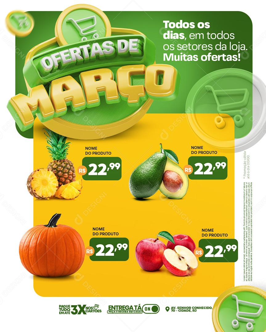 Encarte Ofertas de Março Hortifruti Social Media PSD Editável