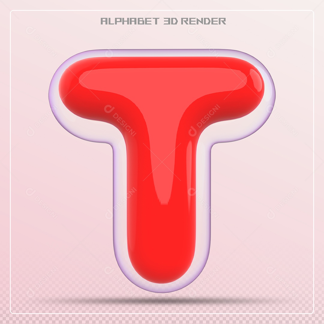 Letra Vermelha T Maiúscula Elemento 3D Para Composição PSD