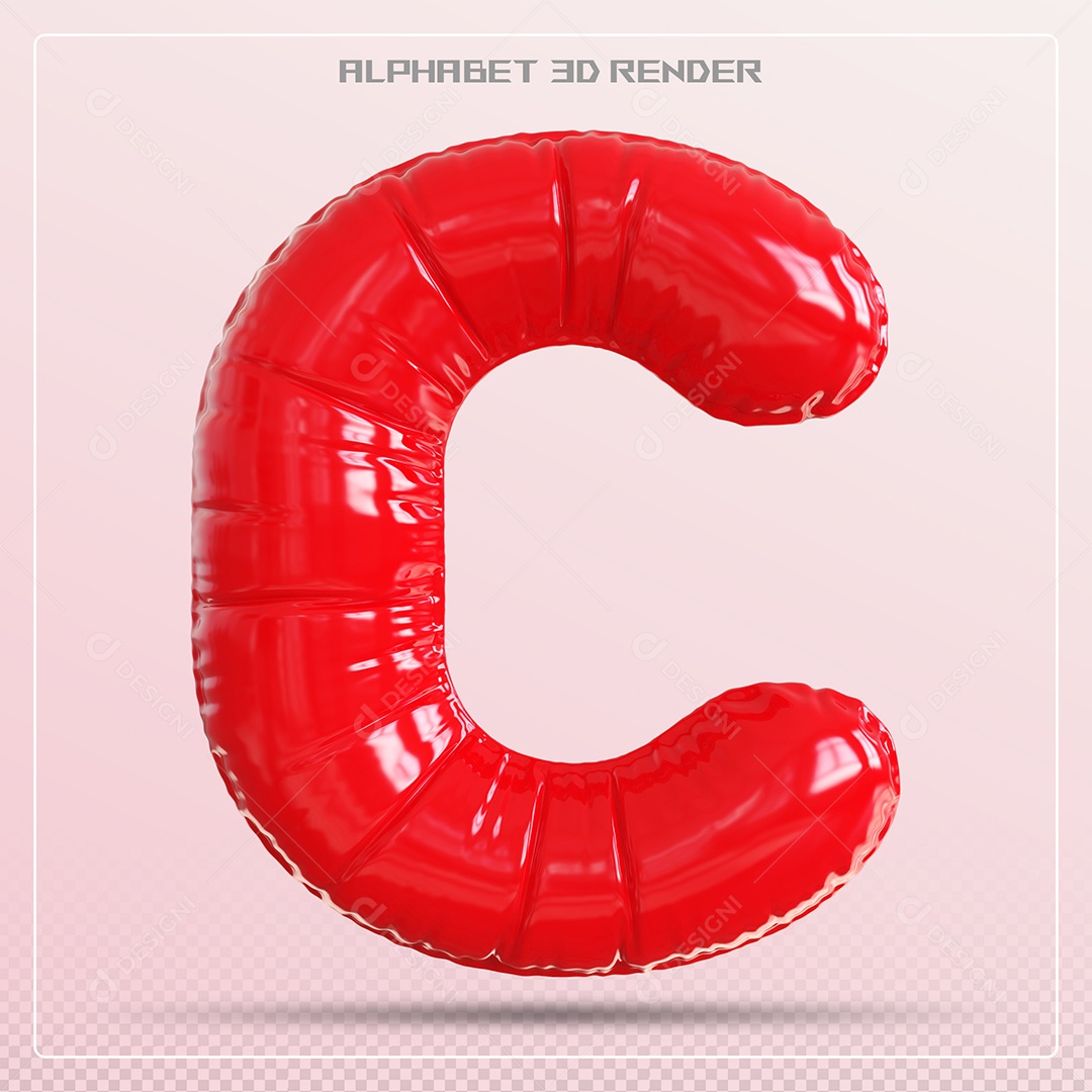 Balão Vermelho Letra C Maiúscula Elemento 3D Para Composição PSD