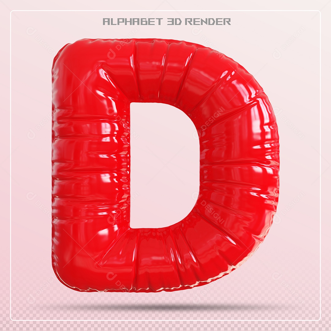 Balão Vermelho Letra D Maiúscula Elemento 3D Para Composição PSD