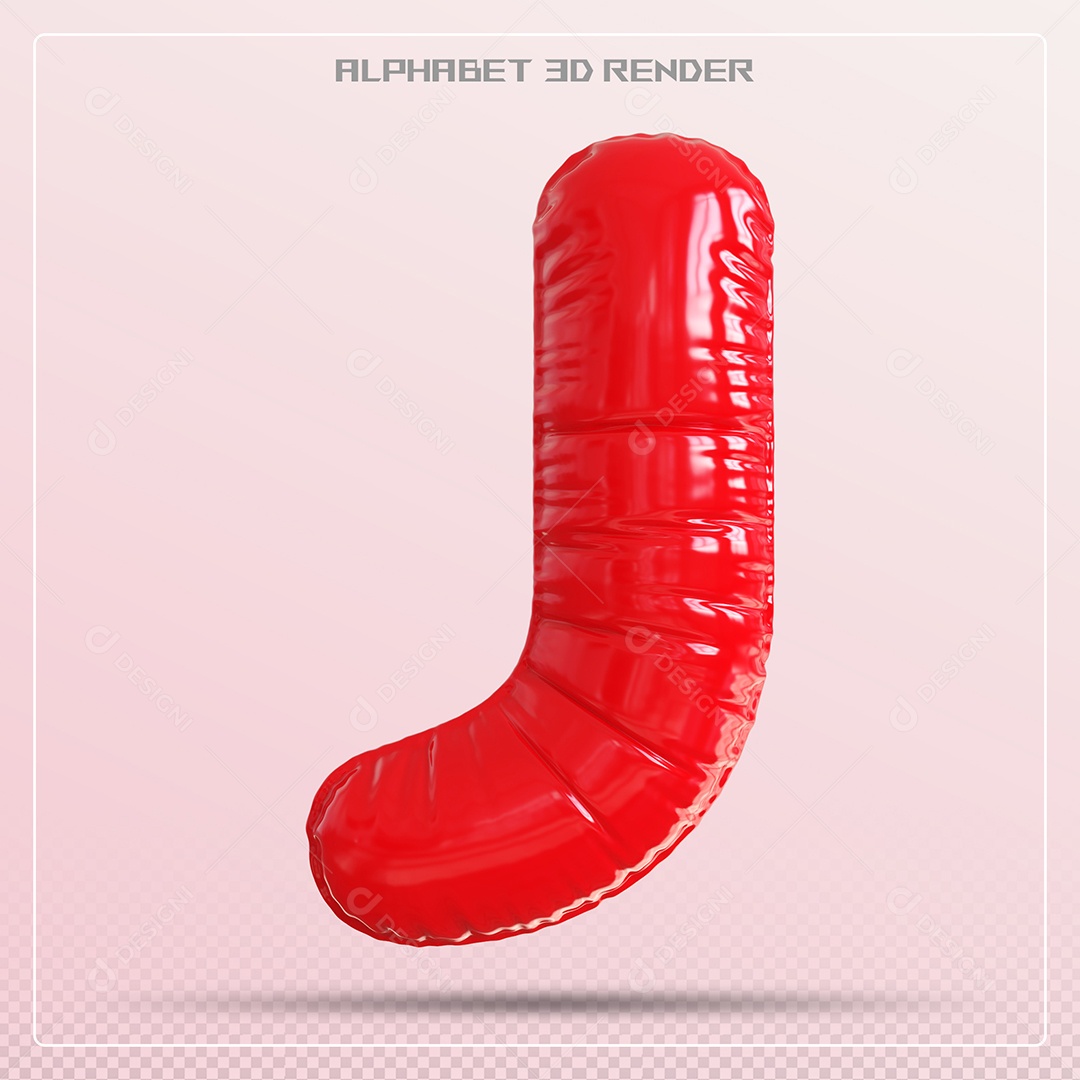 Balão Vermelho Letra J Maiúscula Elemento 3D Para Composição PSD