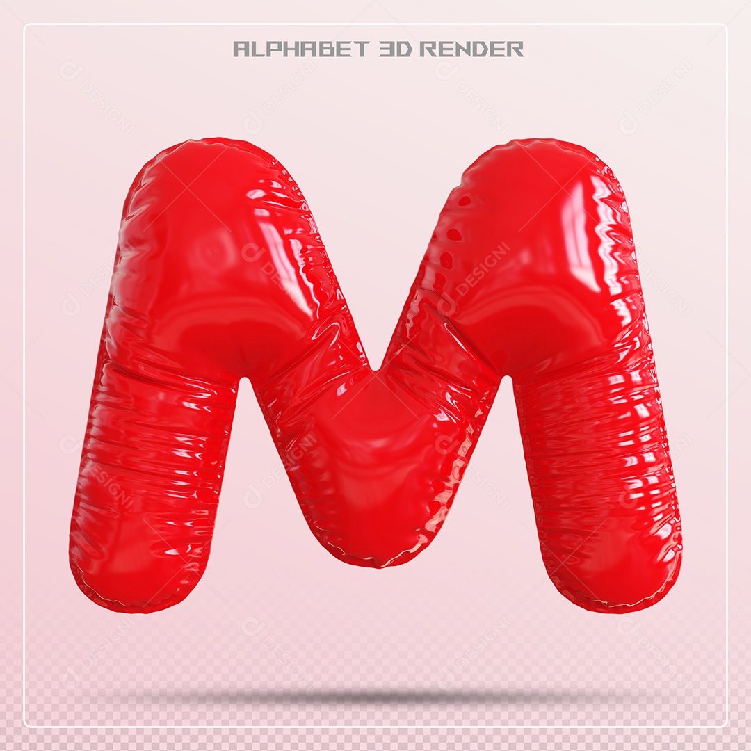 Balão Vermelho Letra M Maiúscula Elemento 3D Para Composição PSD