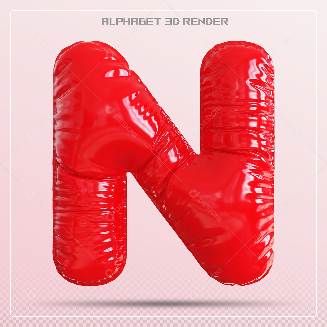 Balão Vermelho Letra N Maiúscula Elemento 3D Para Composição PSD