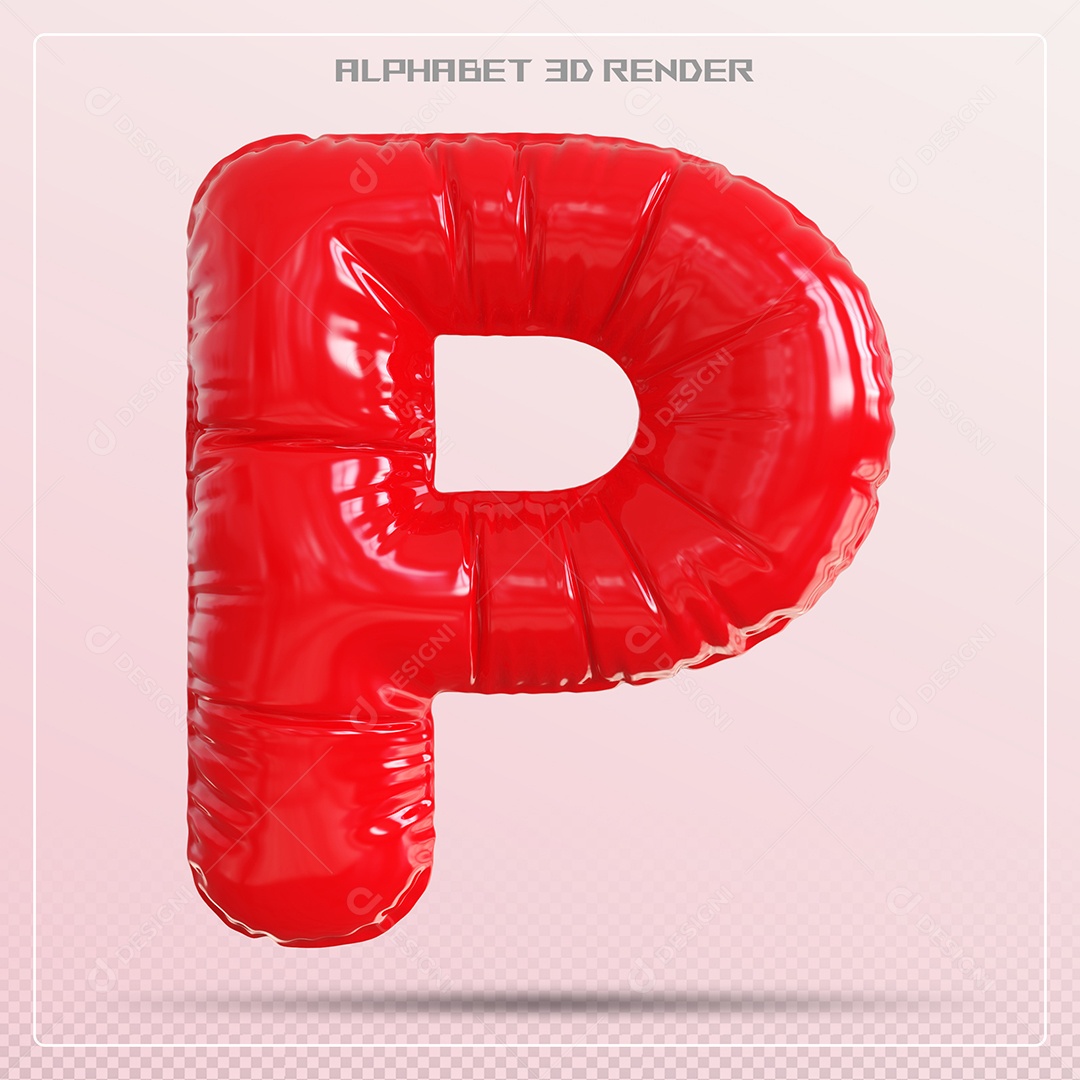 Balão Vermelho Letra P Maiúscula Elemento 3D Para Composição PSD