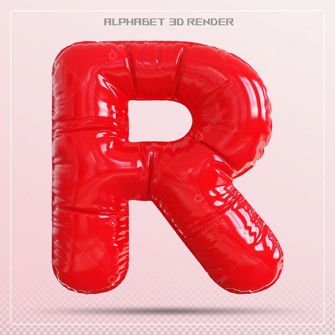 Balão Vermelho Letra R Maiúscula Elemento 3D Para Composição PSD