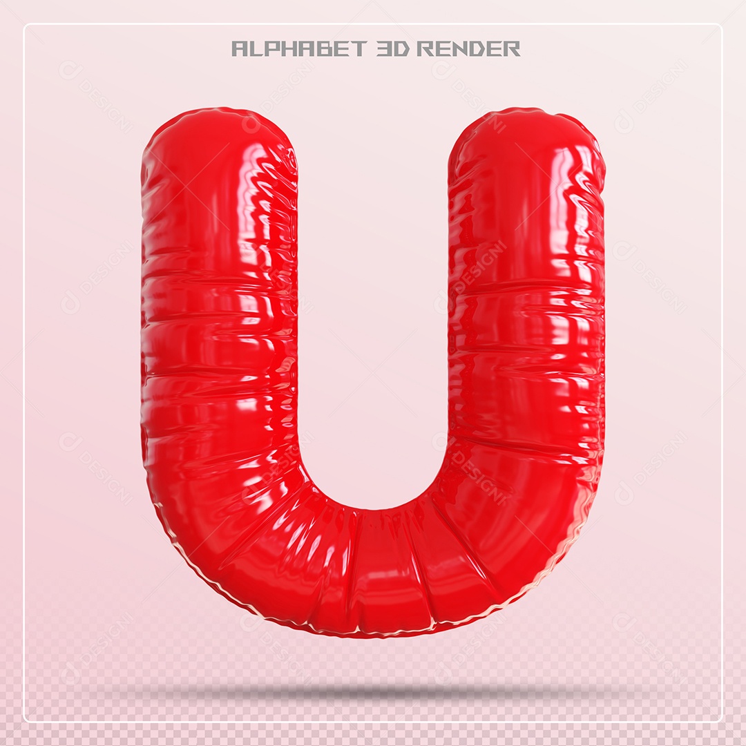 Balão Vermelho Letra U Maiúscula Elemento 3D Para Composição PSD