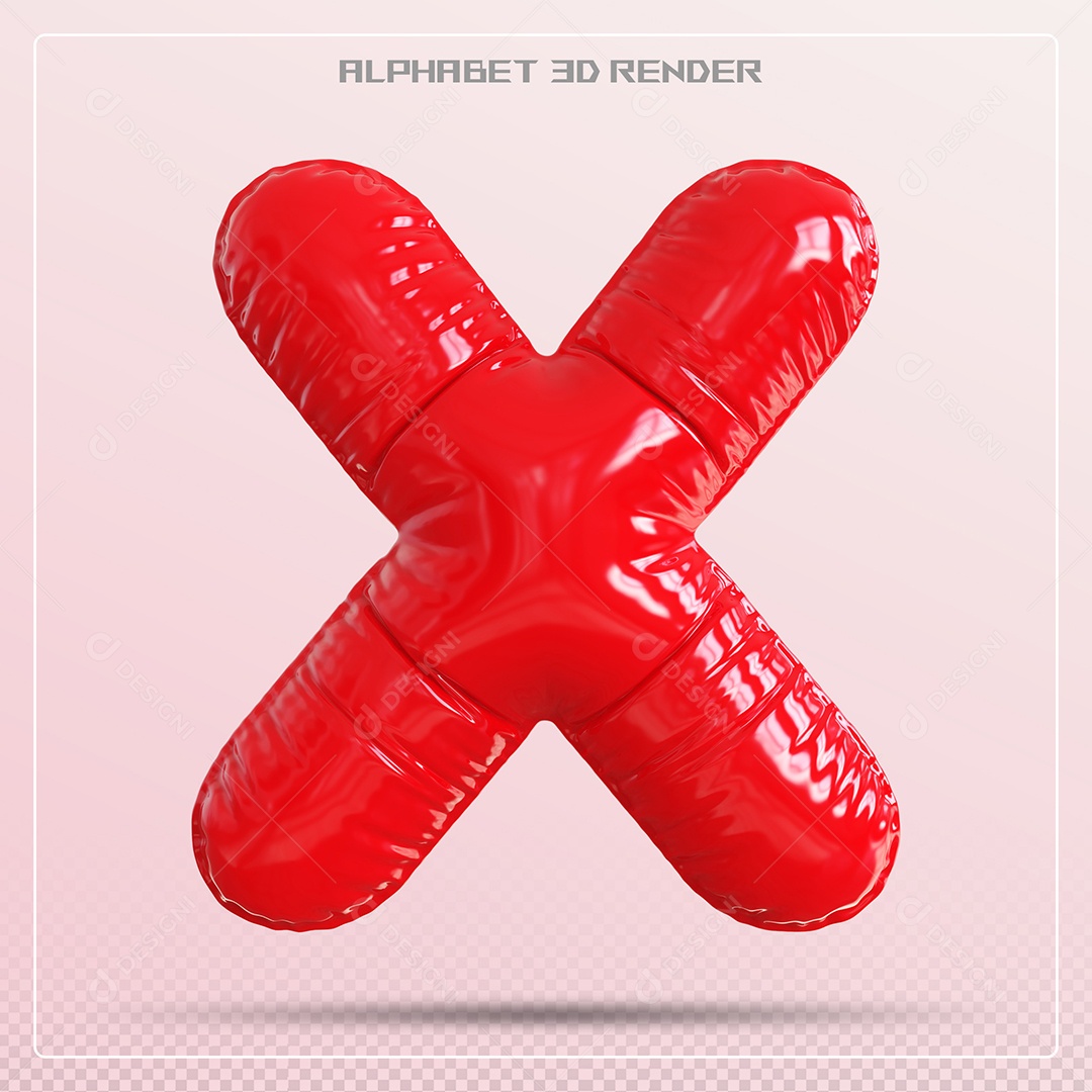 Balão Vermelho Letra X Maiúscula Elemento 3D Para Composição PSD