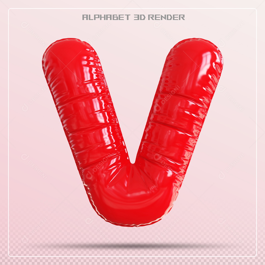 Balão Vermelho Letra V Maiúscula Elemento 3D Para Composição PSD