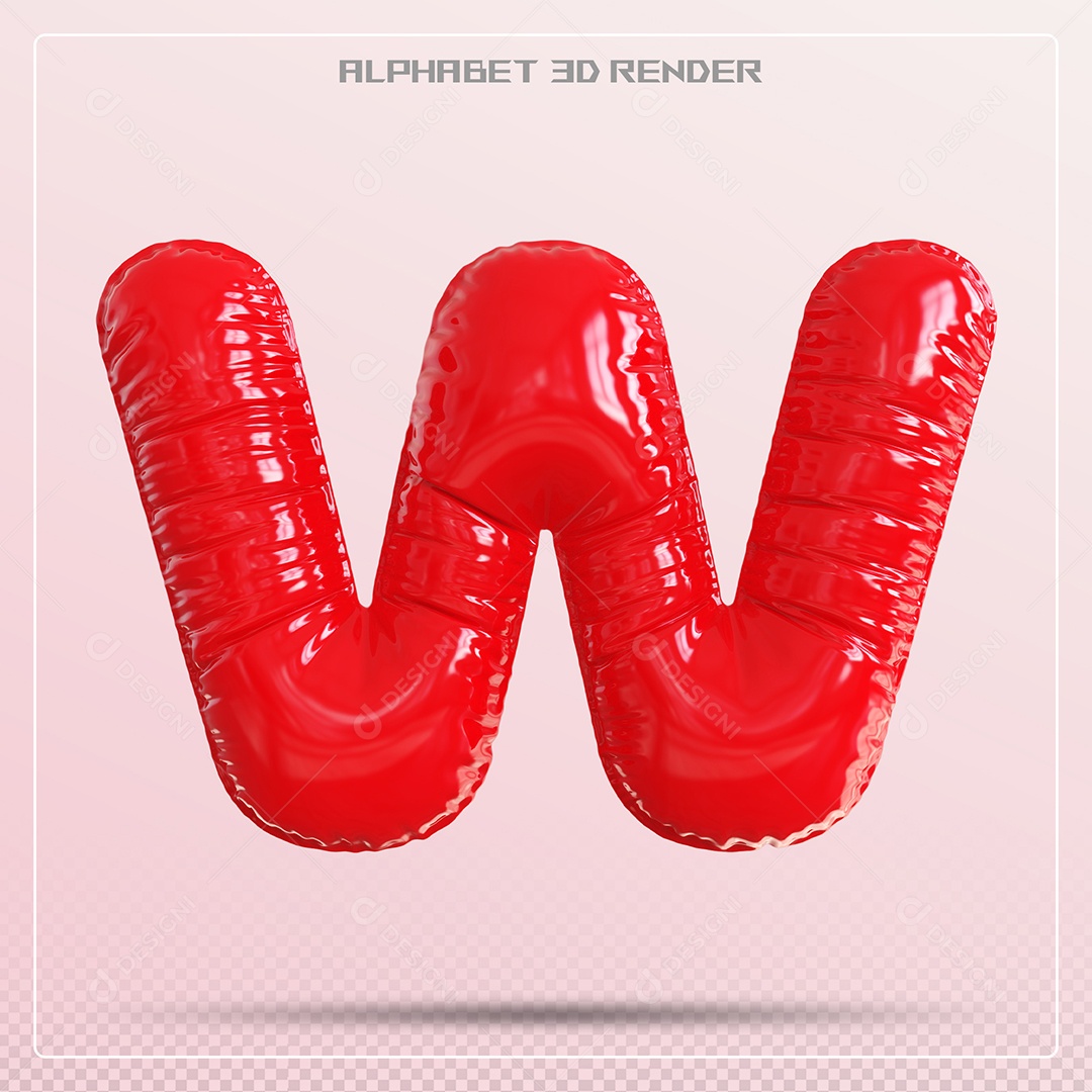 Balão Vermelho Letra W Maiúscula Elemento 3D Para Composição PSD